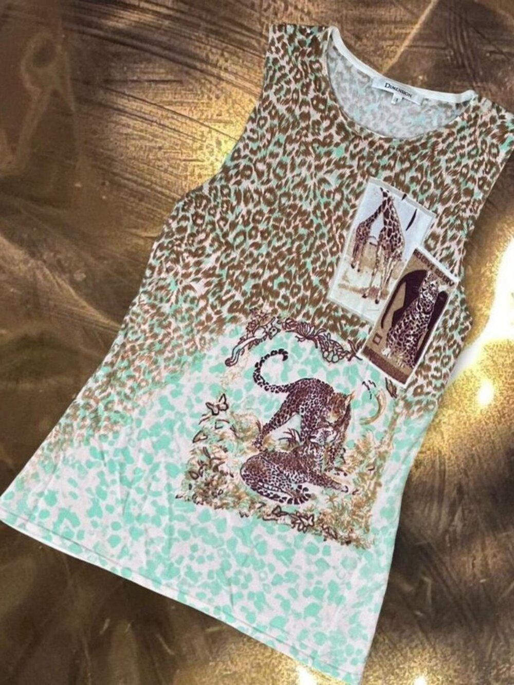 Vintage Dimension France Couture Printed Slinky Knit Tank Top ⭐️ Cheetah print x